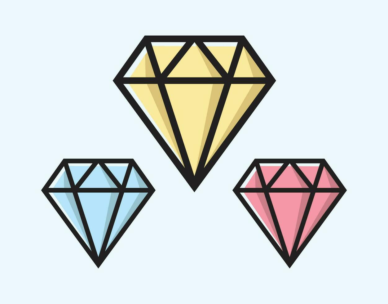 Diamond gemstone icon set isolated flat design vector illustration.