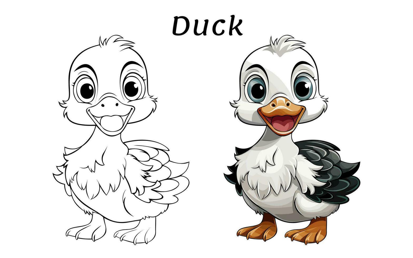 Cute Duck Animal Coloring Book Illustration Pro Vector