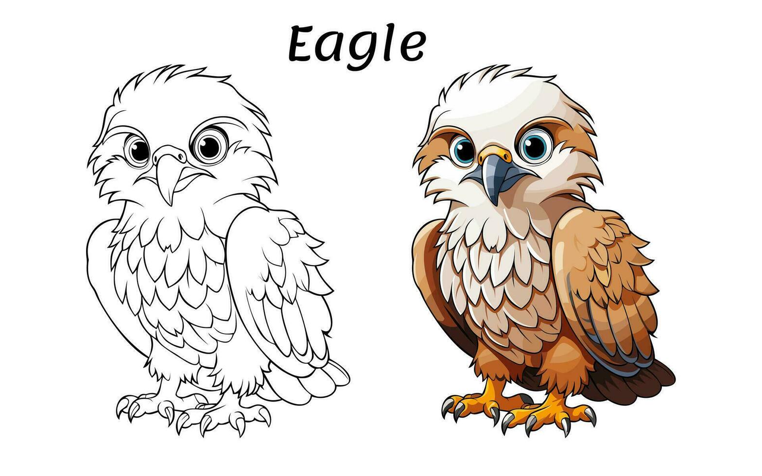 Cute Eagle Animal Coloring Book Illustration Pro Vector