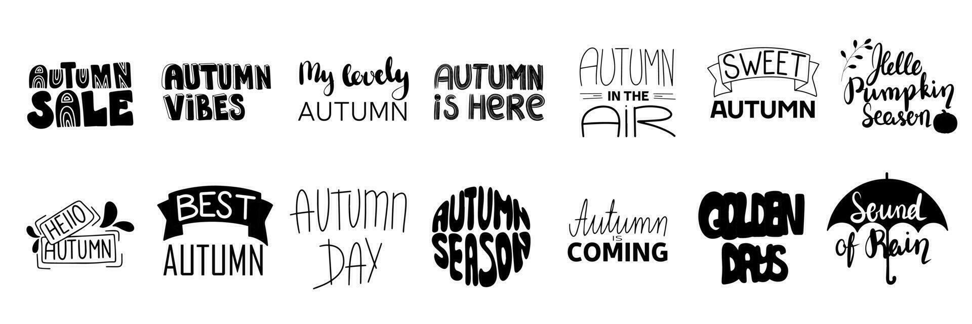 Autumn sale, autumn vibes, my lovely autumn, season. Hand drawn autumn lettering in black color. Vector illustration.