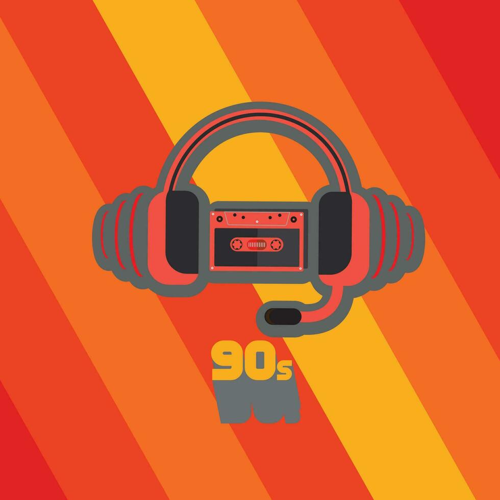 icon audio cassette tapes using earphone or headphone with letter 90s vector illustration. shotlist1990. suitable for web icon. podcast icon logo symbol