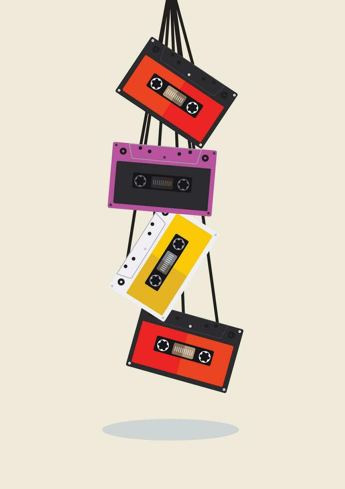icon audio cassette tapes using earphone or headphone  with retro style  vector illustration. 1990 style. suitable for web icon. podcast icon logo symbol
