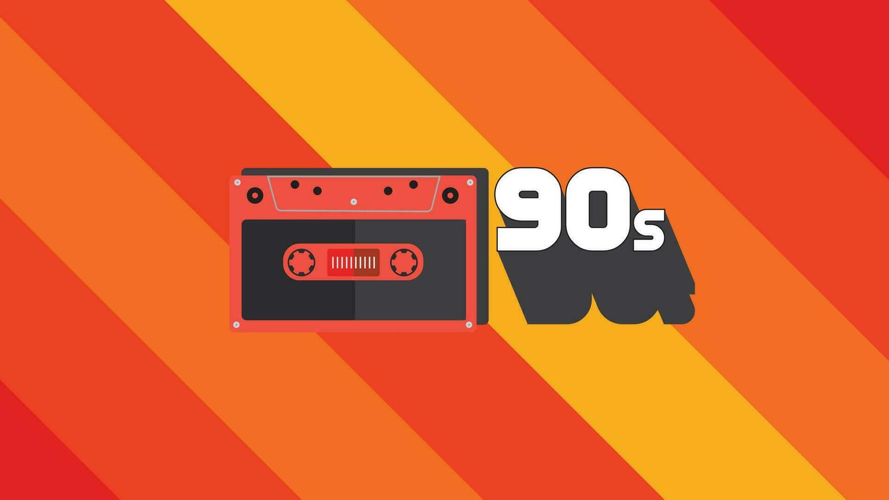 Cassette tape with letter 90s retro style vector illustration isolated in red orange colors have blank space. abstract musical background with mixtape