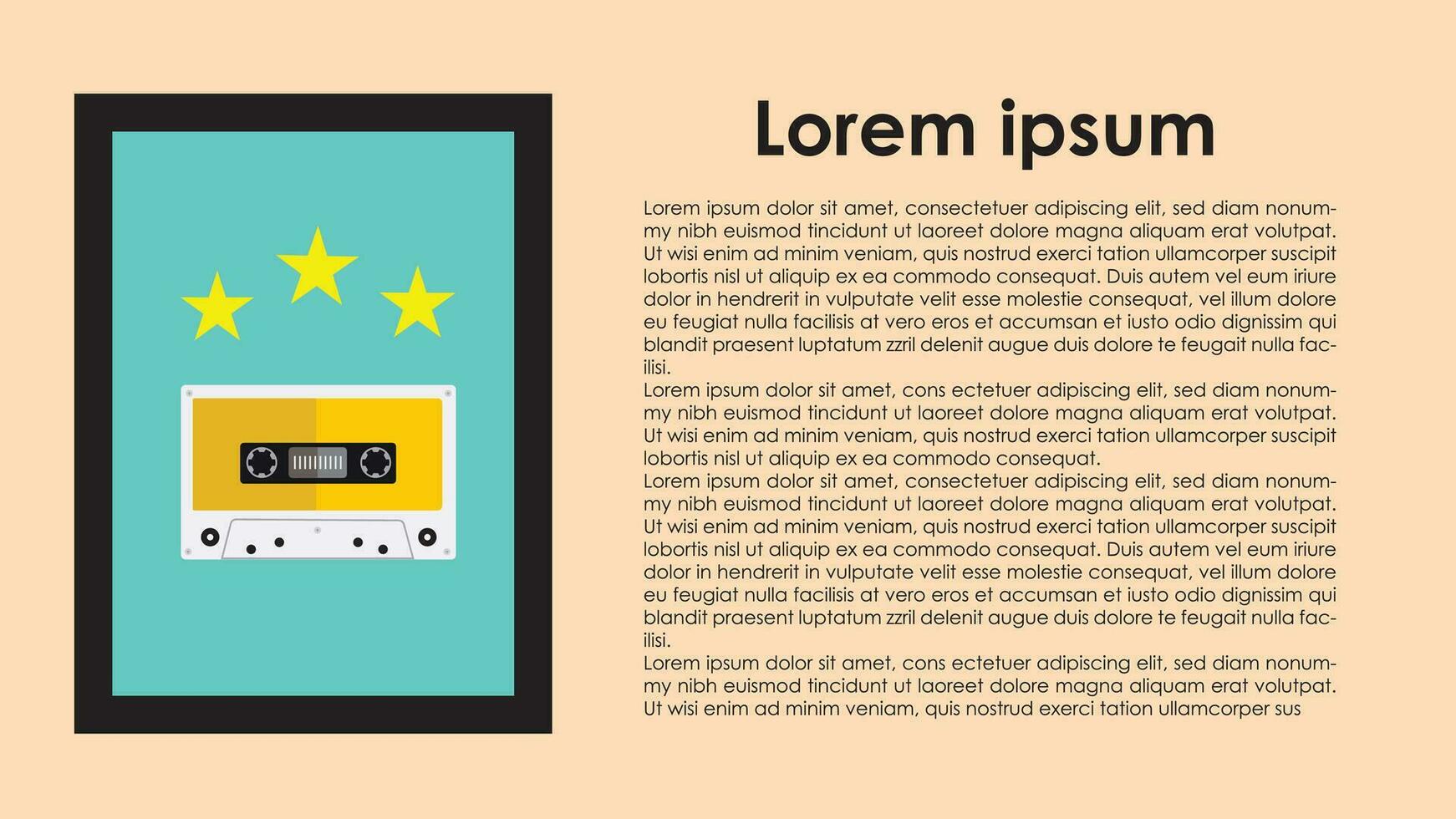 Cassette tape with 3 star in frame. honor frame. wall of fame with retro style vector illustration have blank space.