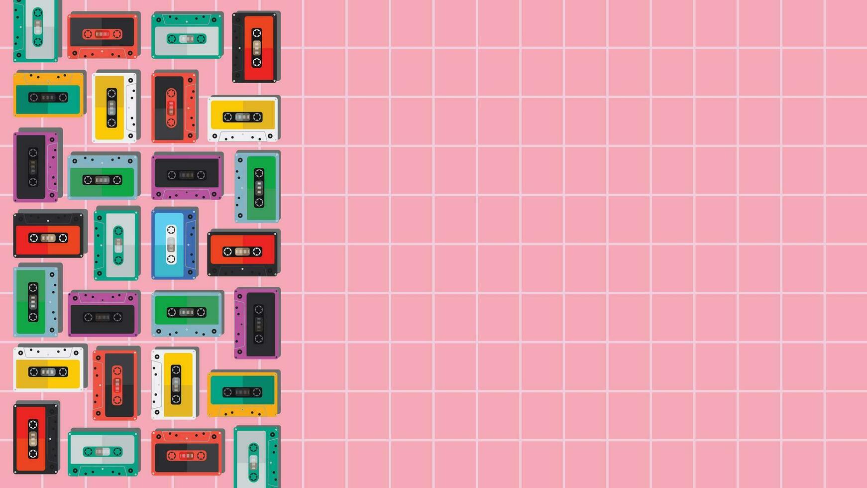 audio cassette tapes makes Pattern with retro style  vector illustration. 1990 style. suitable for background