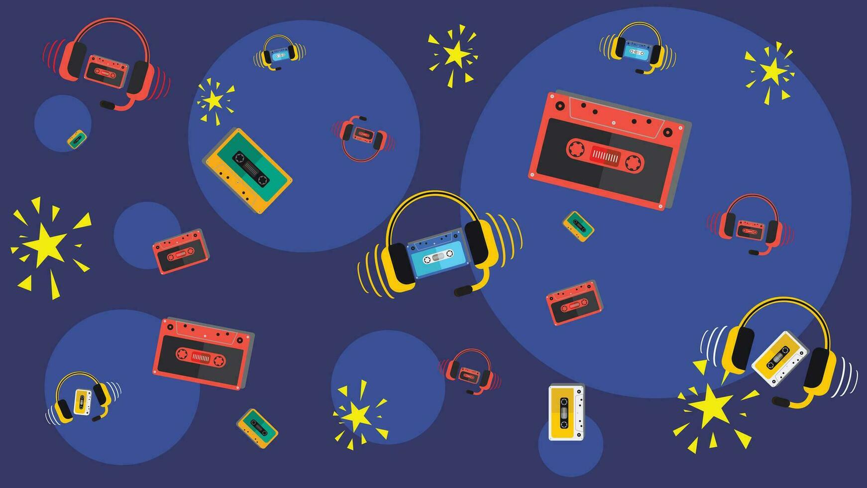 audio cassette tapes makes Pattern with retro style  vector illustration. 1990 style. suitable for background