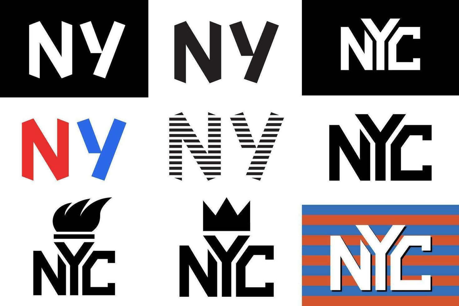 New York City slogan. Lettering printing design. NY and NYC capital letters, set of design templates. vector