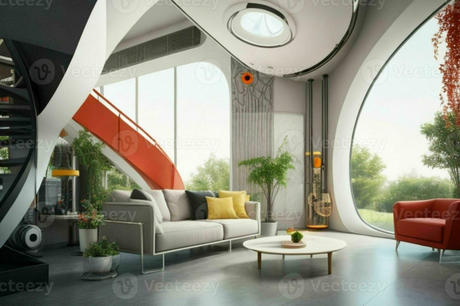 living room in trendy futurism style. Pro Photo