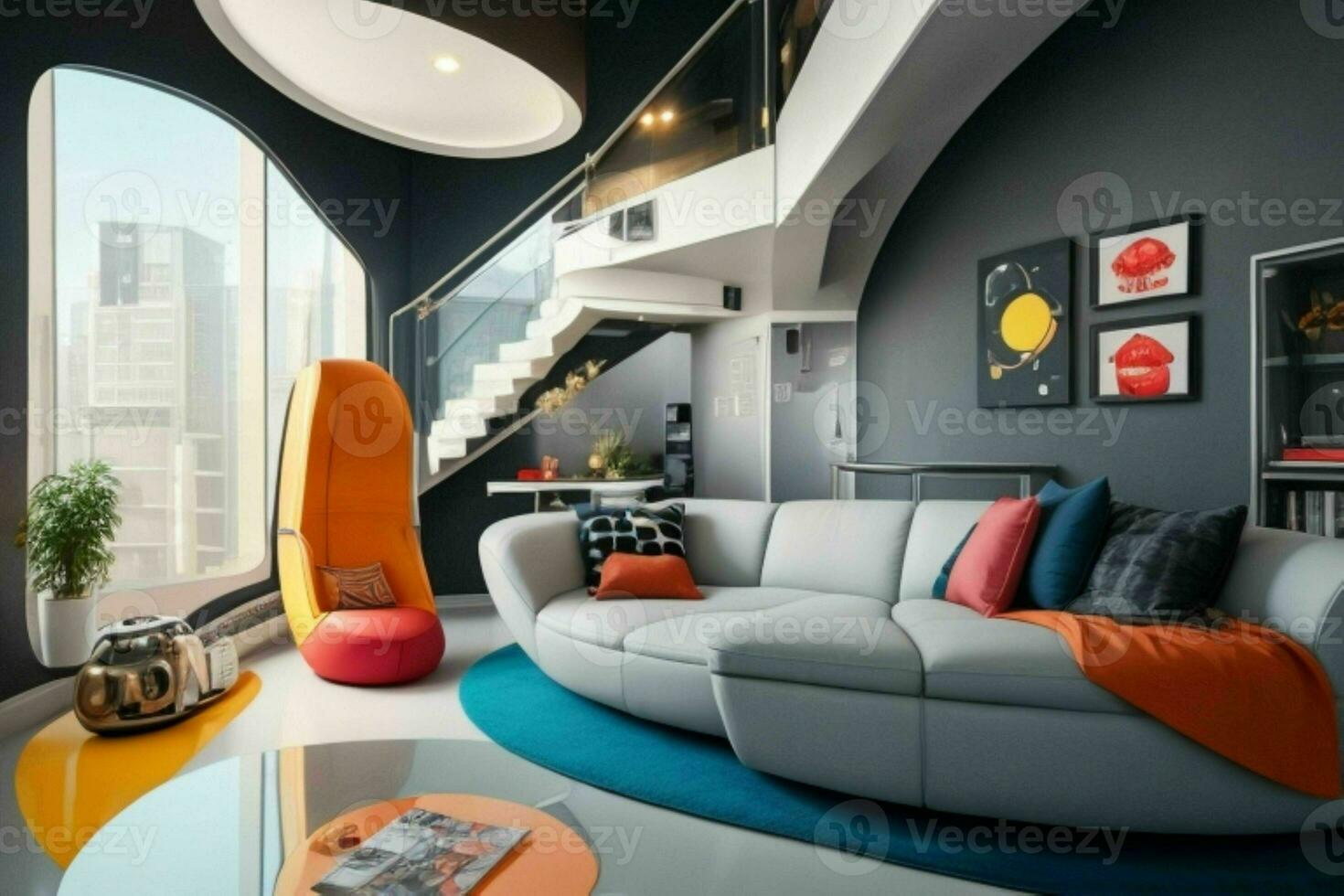 living room in trendy futurism style. Pro Photo