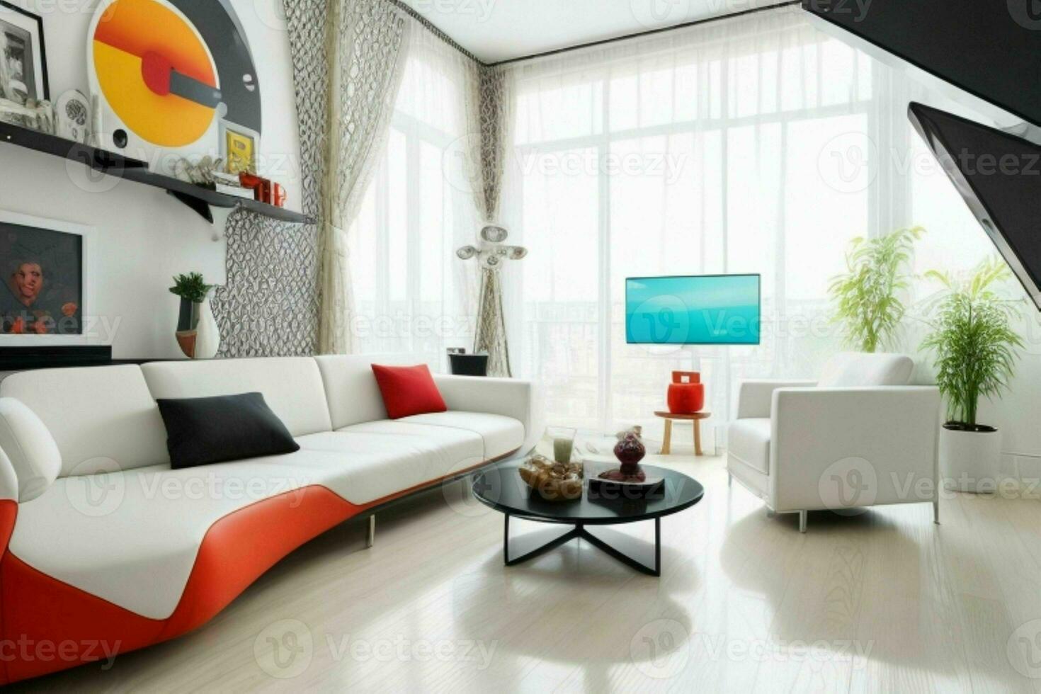 living room in trendy futurism style. Pro Photo