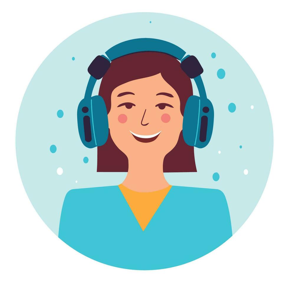 Vector graphic icon icon Girl in headphones girl at work telecom operator flat illustration