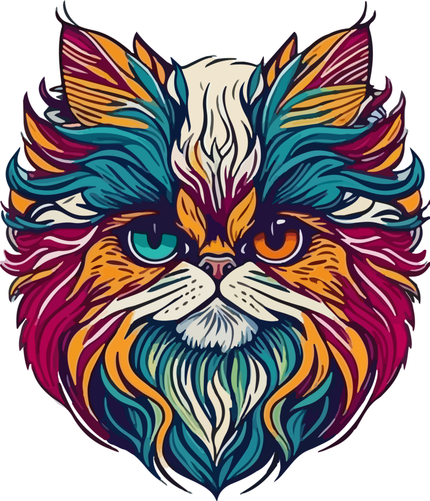 Colorful Cat Face Logo Illustration with AI Generative png