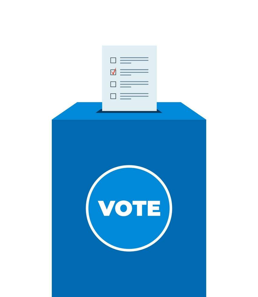 Puts voting ballot in ballot box. Voting and election concept. Vector illustration.