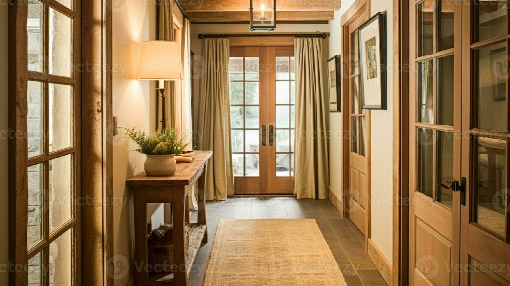 Farmhouse hallway decor, interior design and home decor, entryway furniture, stairway and entrance hall in an English country house and cottage style photo