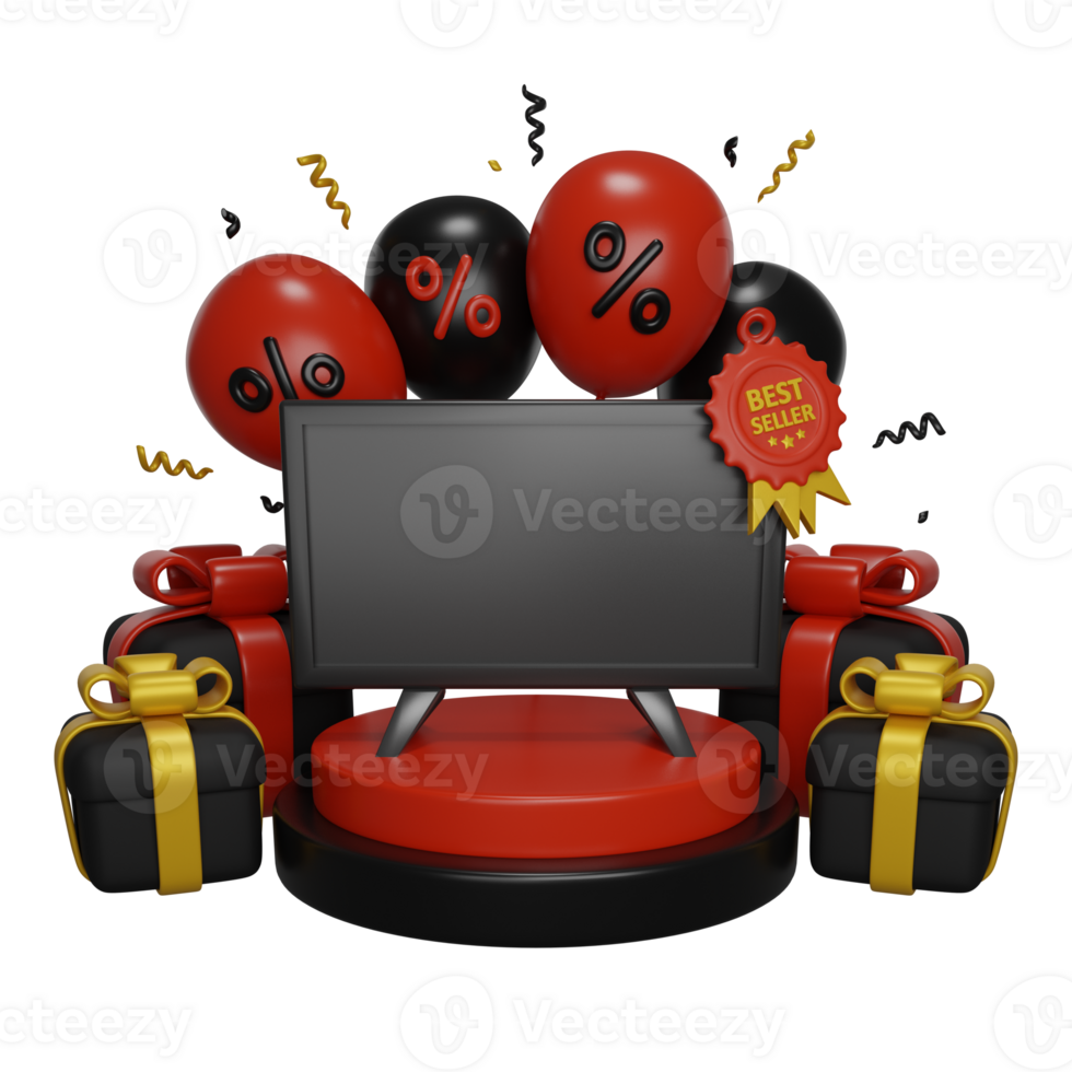 Black friday, TV on a podium. Electronics Store concept. 3D render png