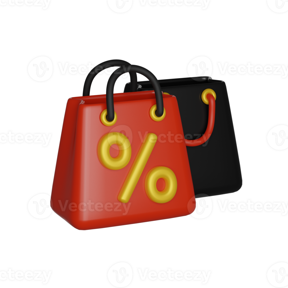 Black friday, shopping bags with discount price, special sale present. 3D render icon png