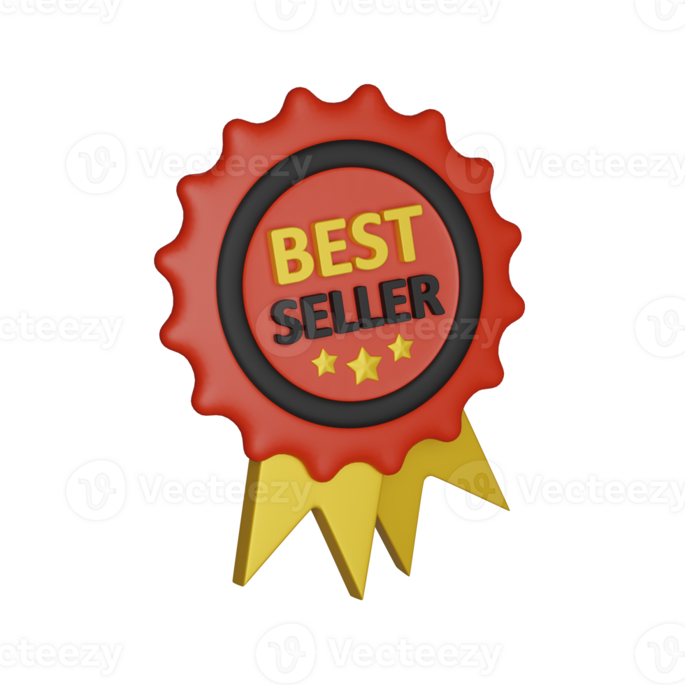 Black Friday, Best seller medal with stars and ribbons. 3D render icon png