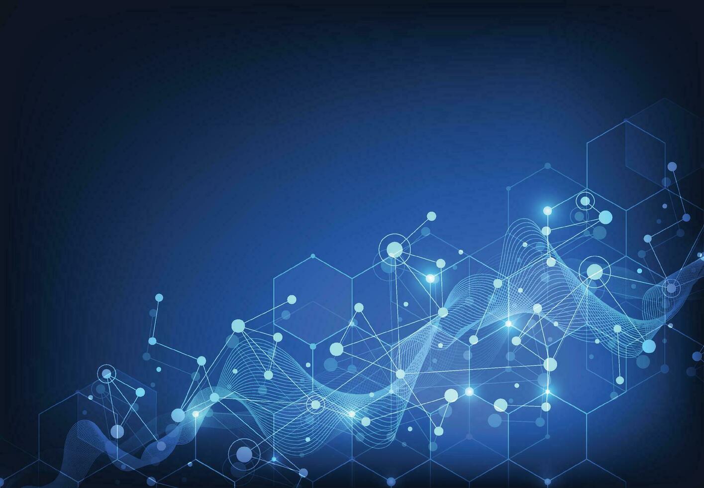 Abstract science template. Technology lines and dots connection background. Wallpaper or banner with a DNA molecules. Vector illustration