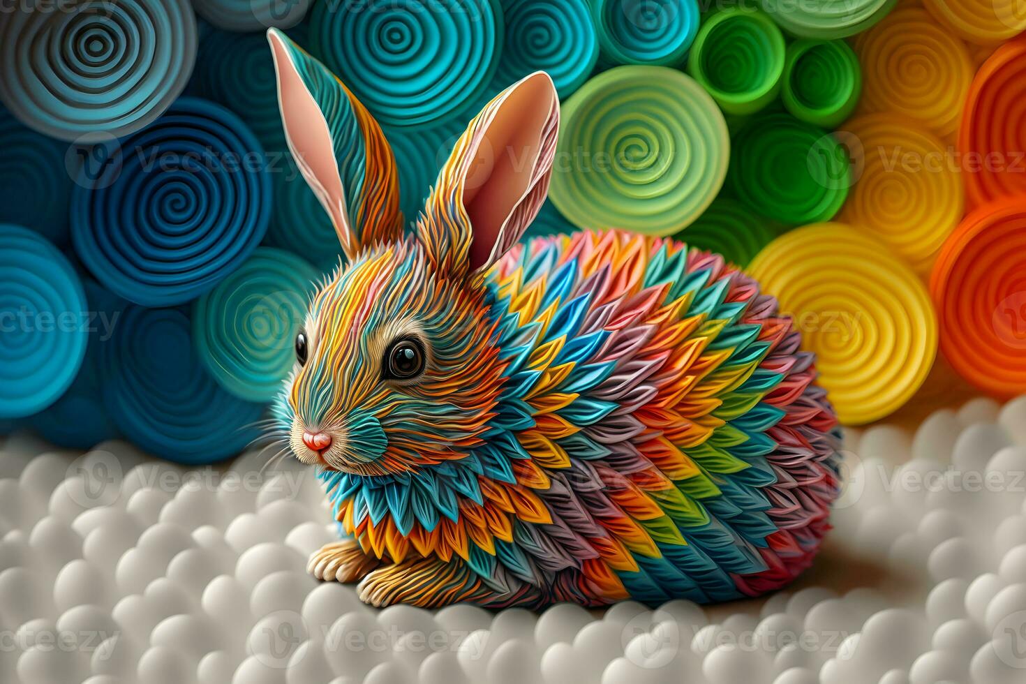 Charming Paper Quilled Baby Rabbit in Colors for Artistic. Generative Ai photo