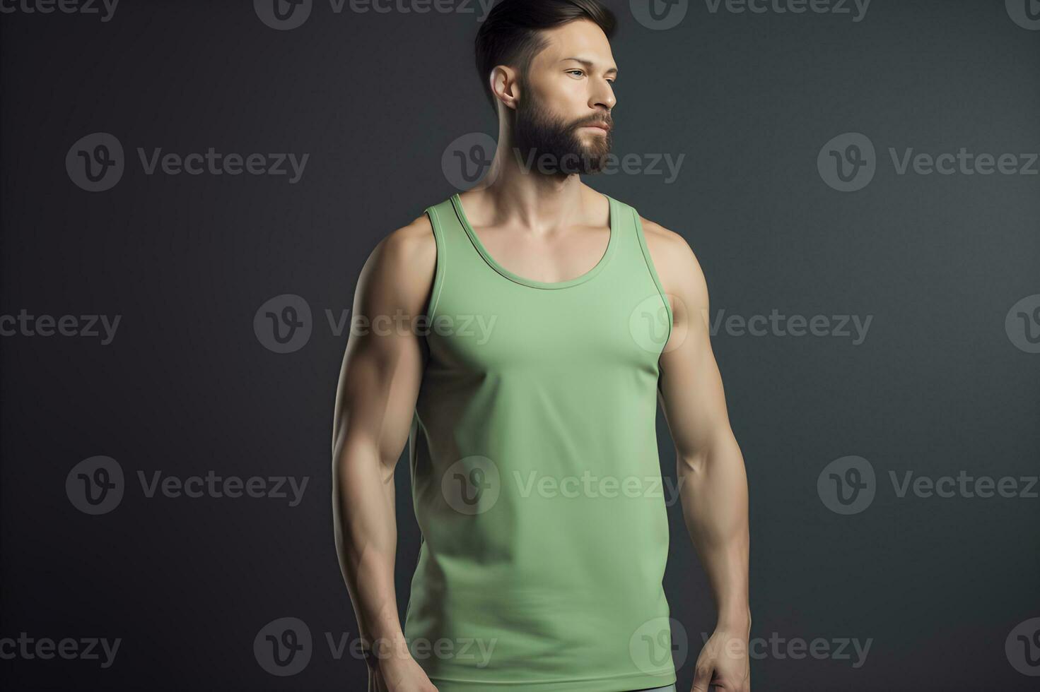 Generative AI. Blank Green Tank top Mock up on Male Model Showcase Your Designs in Style photo