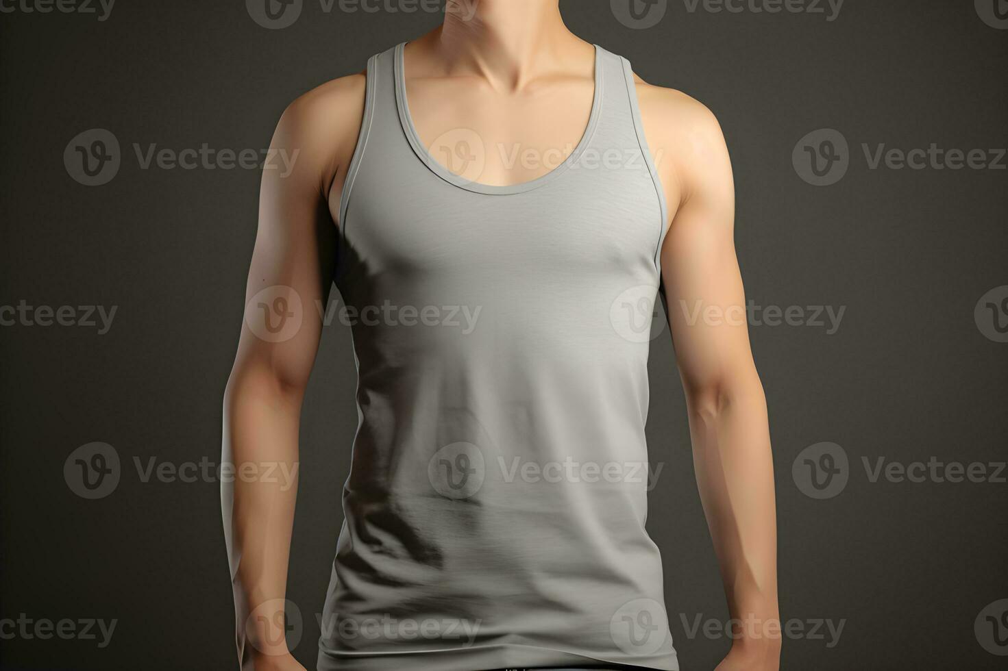 Generative AI. Blank Grey Tank top Mock up on Male Model Showcase Your Designs in Style photo