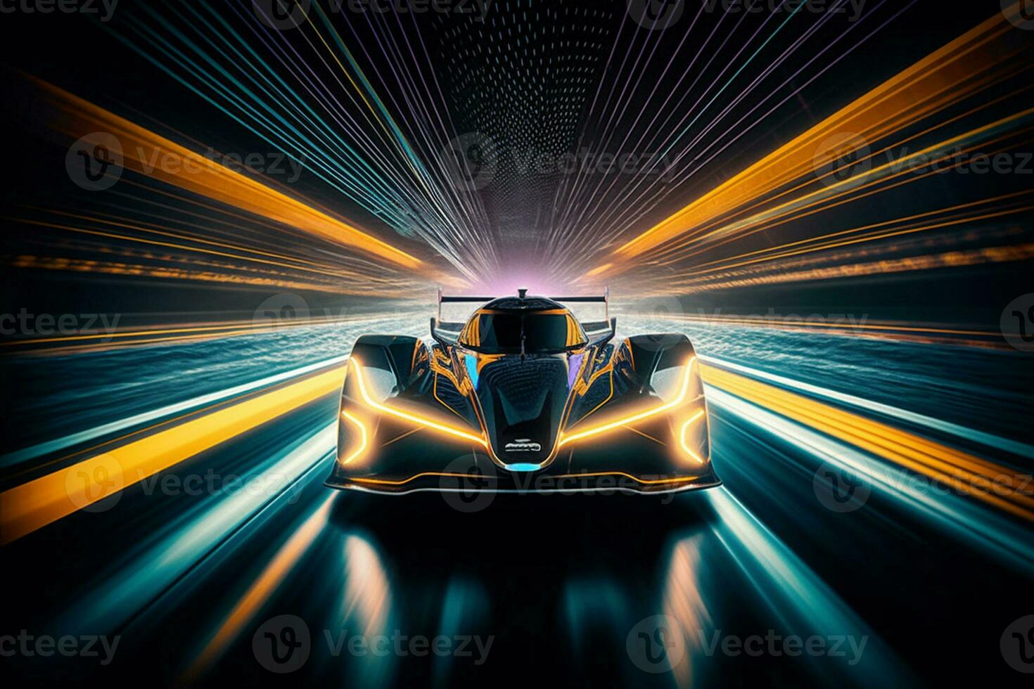 generative AI. Futuristic Racing Car Blazing Through Neon-Lit Tunnel photo