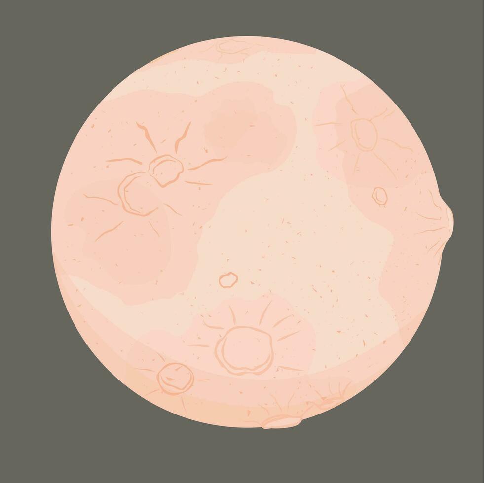 Super full moon on dark background. Vector illustration. Pink dust on lunar craters. Earth's satellite, celestial body. Dream.