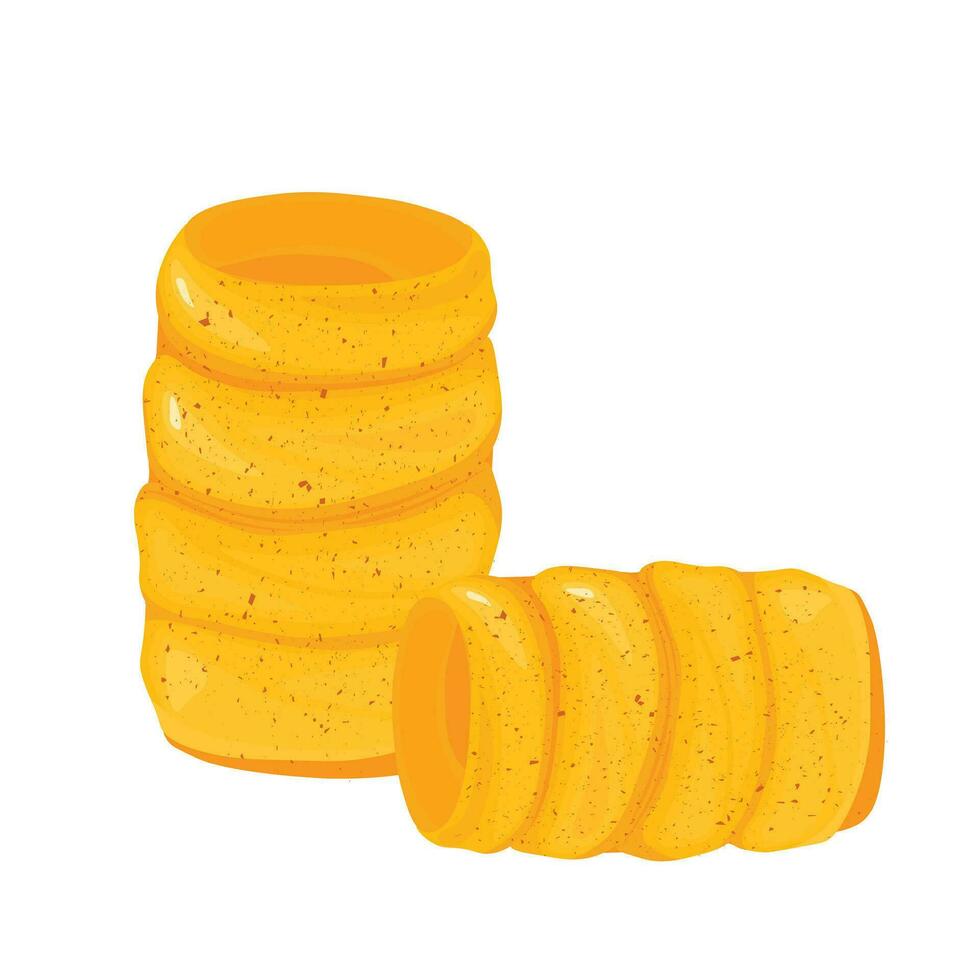 Trdelnik is traditional Czech baking. vector illustration. Prague street food made from old dough and topped with sugar. Snack of puff pastry isolated on a white background.