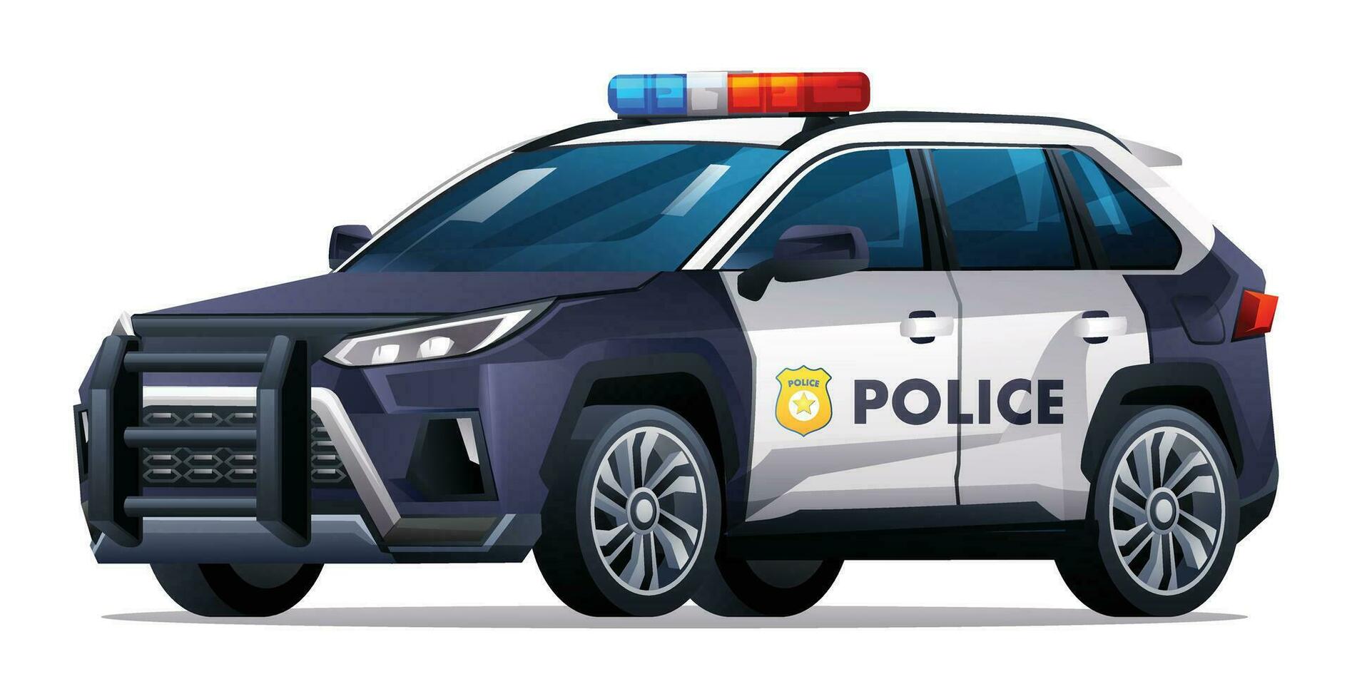 Police car vector illustration. Patrol official vehicle, suv car isolated on white background