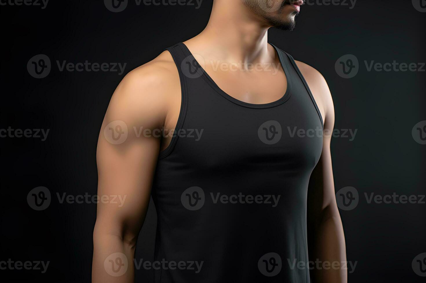 Generative AI. Blank Black Tank top Mock up on Male Model Showcase Your Designs in Style photo