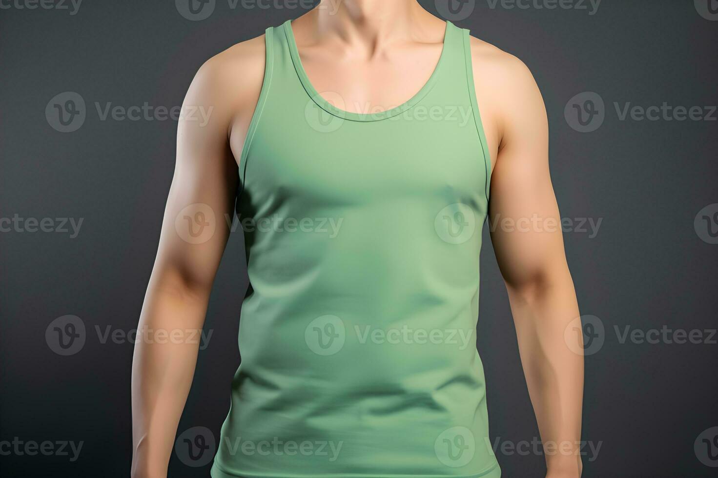 generativo ai. blanco verde tanque parte superior burlarse de arriba en masculino modelo escaparate tu diseños en estilo foto