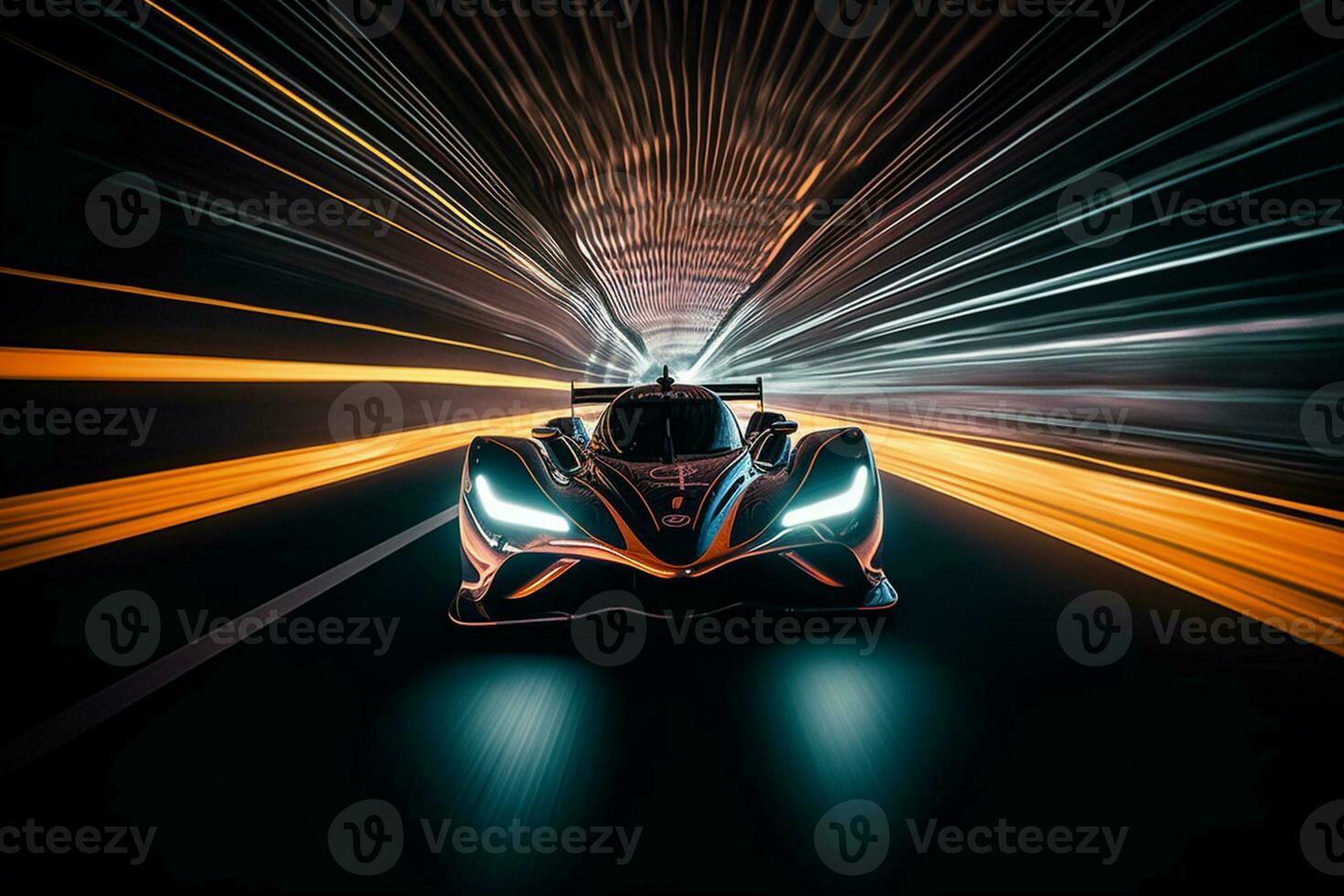 generative AI. Futuristic Racing Car Blazing Through Neon-Lit Tunnel photo