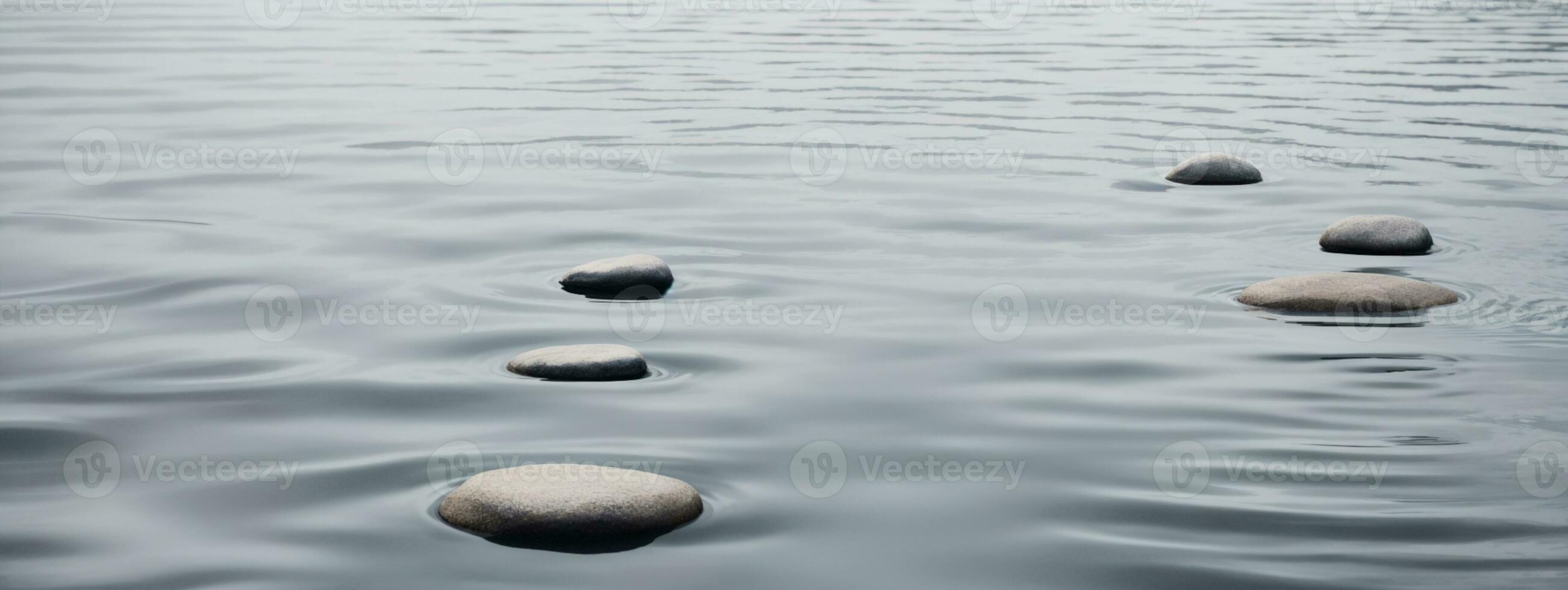 Zen path of stones in widescreen. AI generated photo