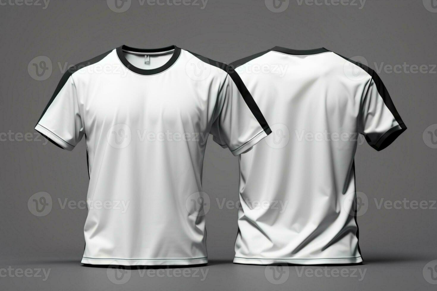 Blank T Shirt color black template front and back view on white background. AI generated photo