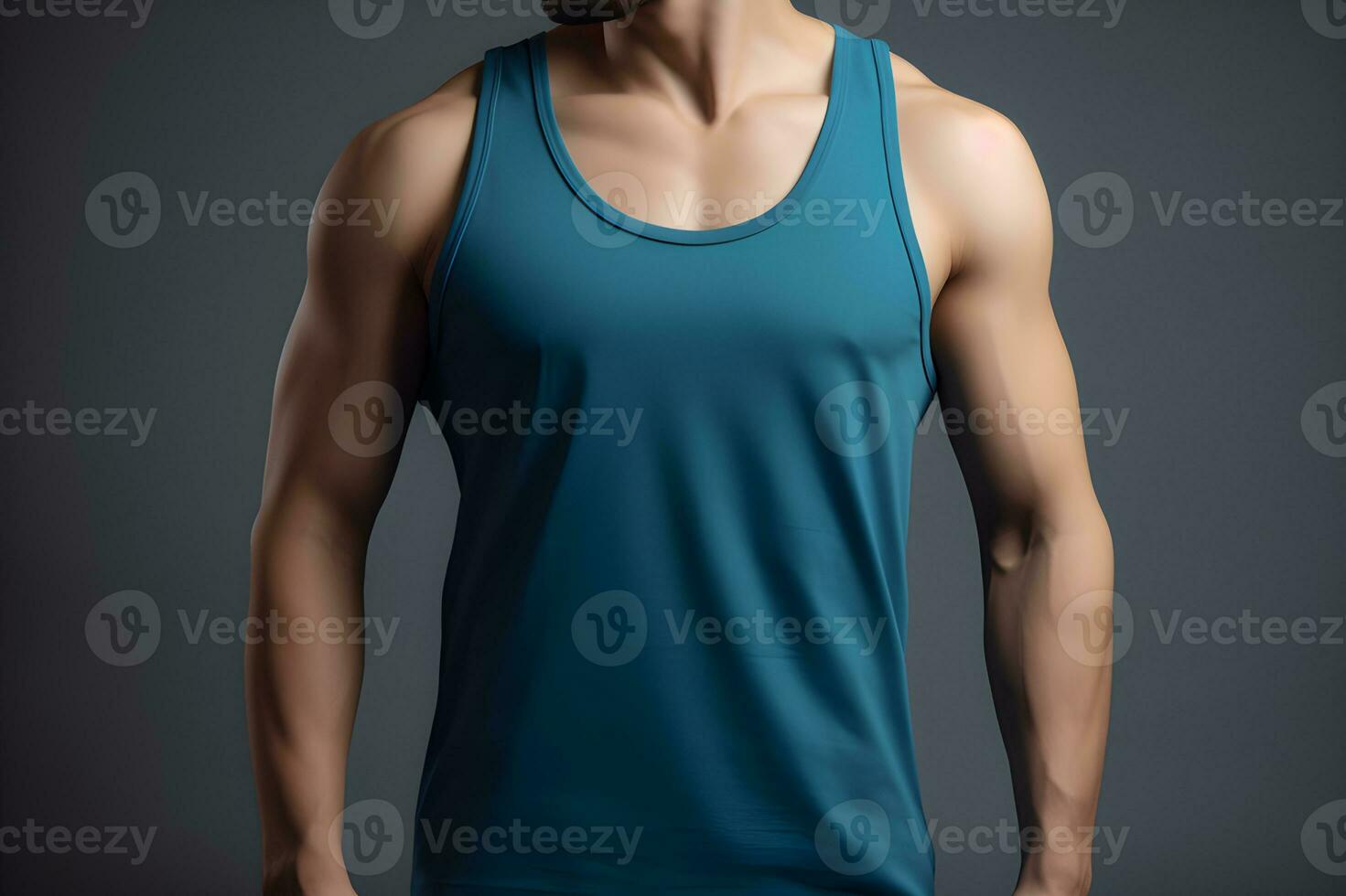 Generative AI. Blank Blue Tank top Mock up on Male Model Showcase Your Designs in Style photo
