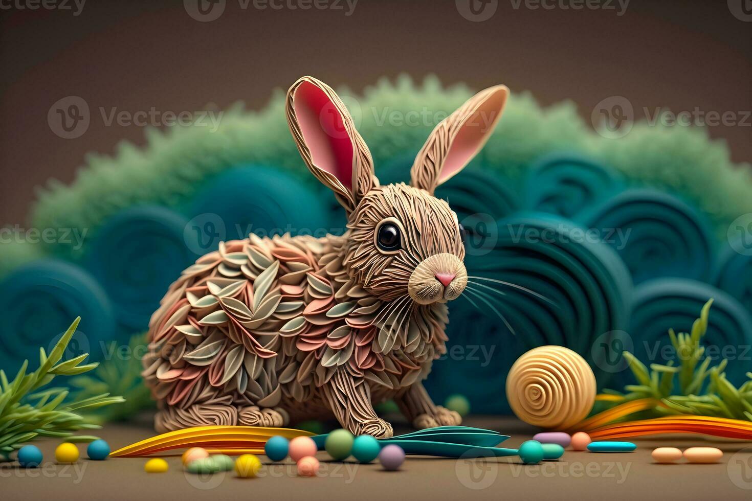 Charming Paper Quilled Baby Rabbit in Colors for Artistic. Generative Ai photo