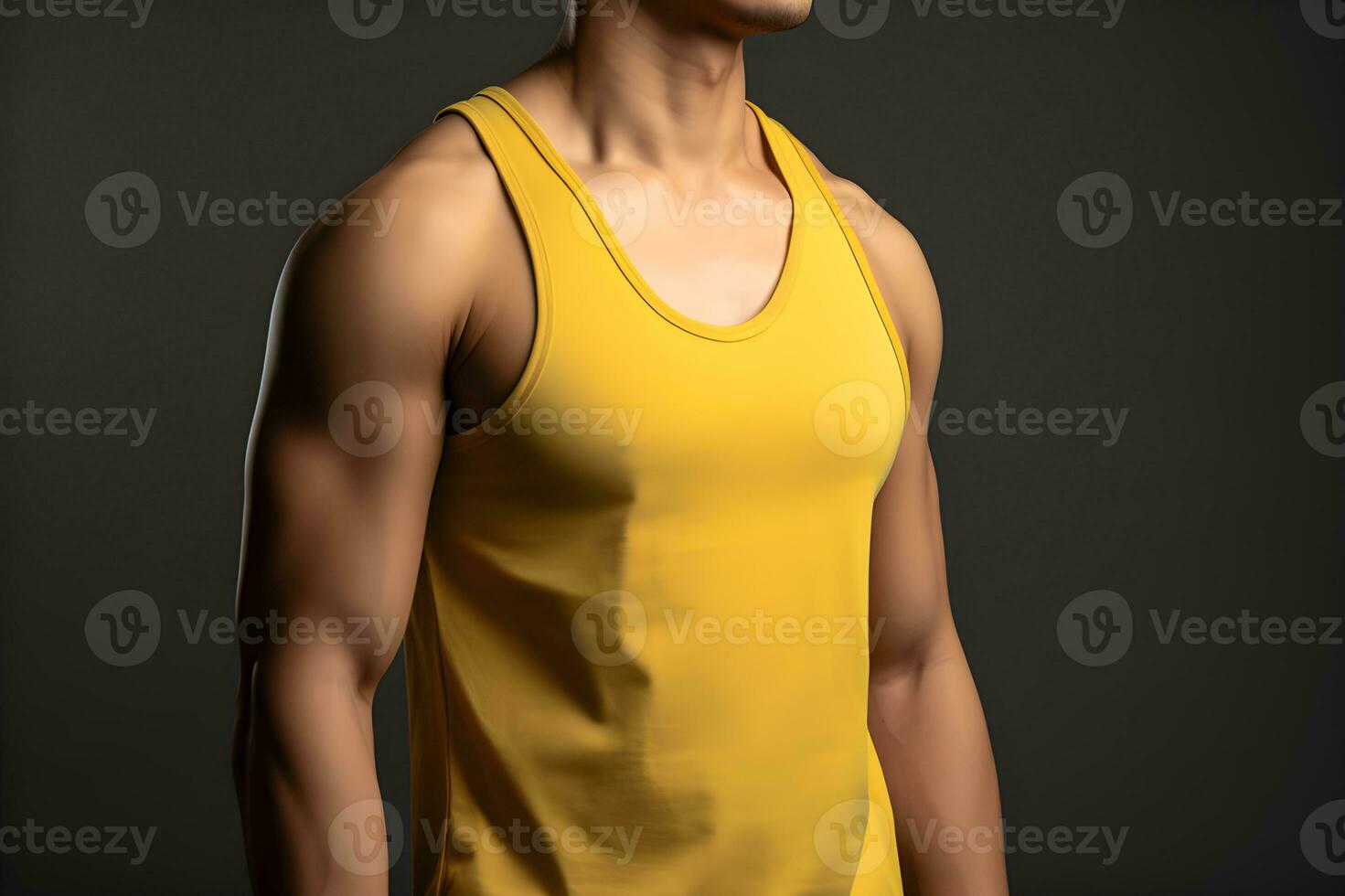 Generative AI. Blank Yellow Tank top Mock up on Male Model Showcase Your Designs in Style photo
