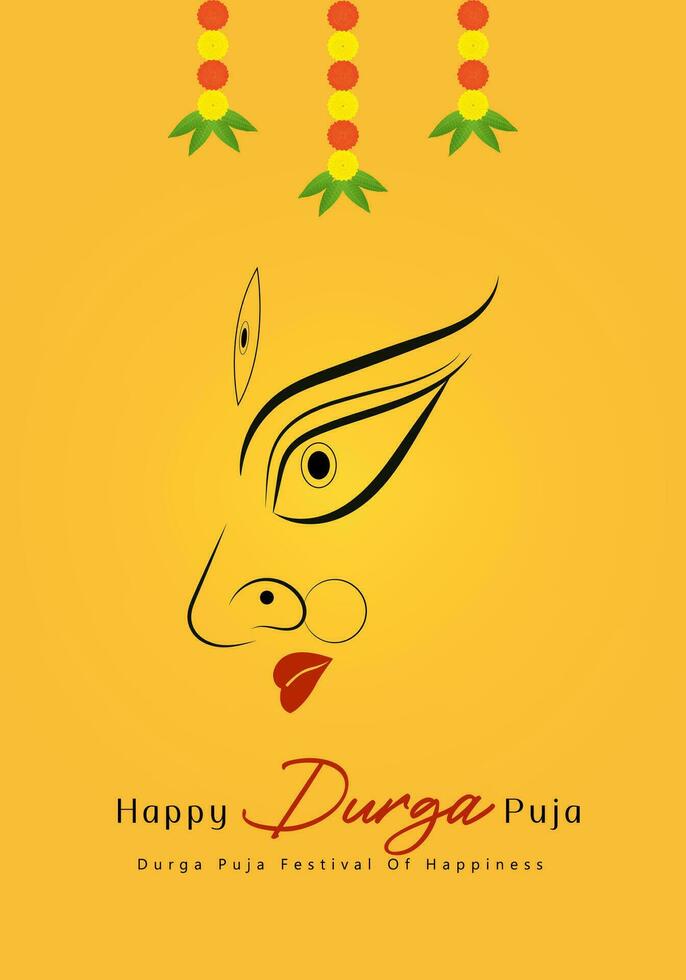 happy Durga puja illustrations. Durga Face. Subh Navratri ,Goddess Maa Durga Face , Poster, Social Media Post, and Flyer Advertising, durga puja.Happy Durga Puja, Festival, Background, Template, vector