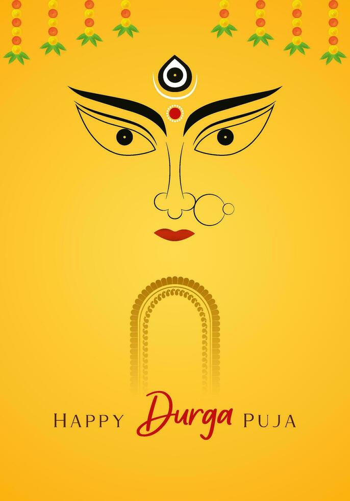 happy Durga puja illustrations. Durga Face. Subh Navratri ,Goddess Maa Durga Face , Poster, Social Media Post, and Flyer Advertising, durga puja.Happy Durga Puja, Festival, Background, Template, vector