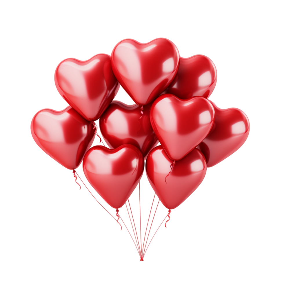 Balloon Set Bunch of red color heart shaped foil balloons ai generative png