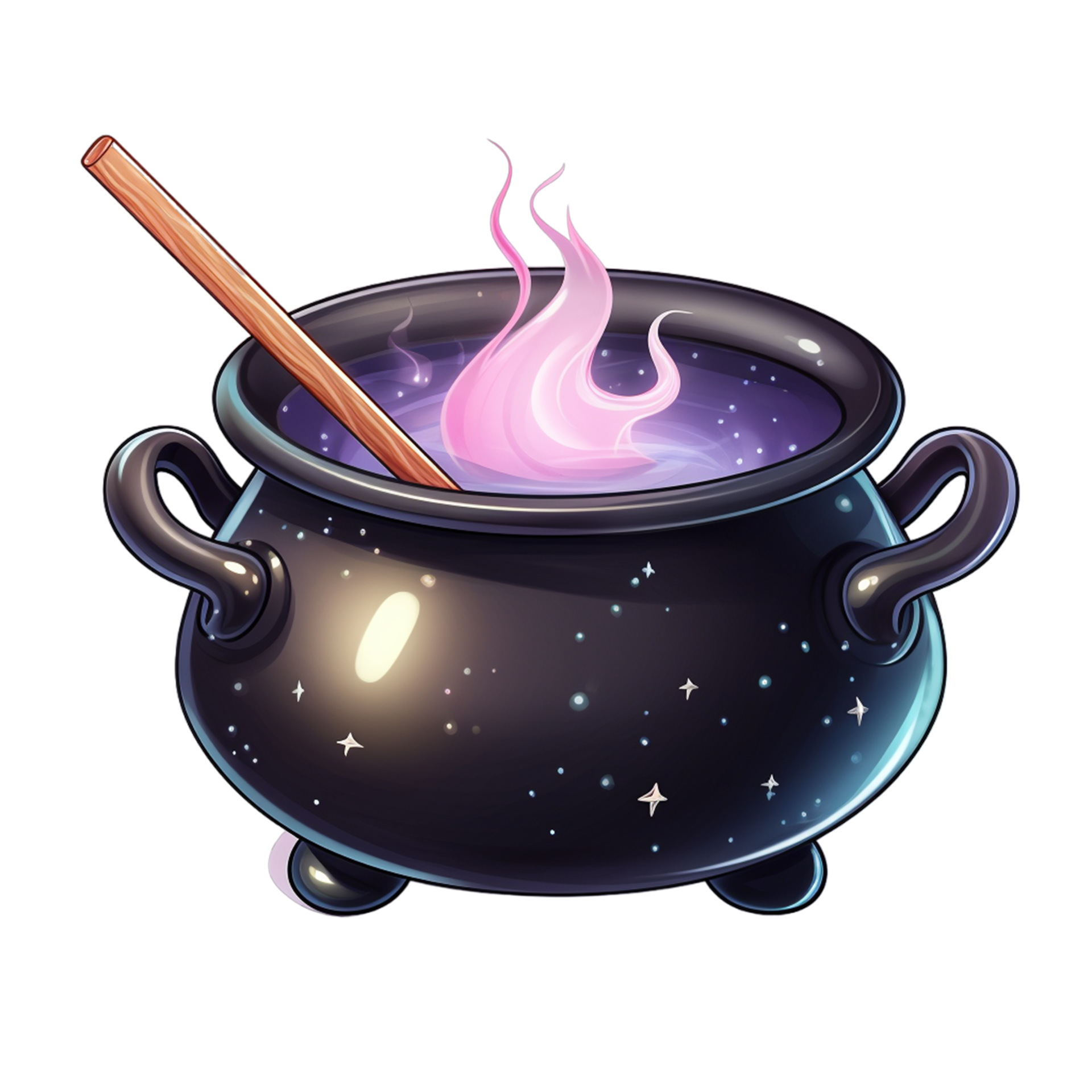 Black Magic Pot and Magic Wand Cartoon Style ai generative