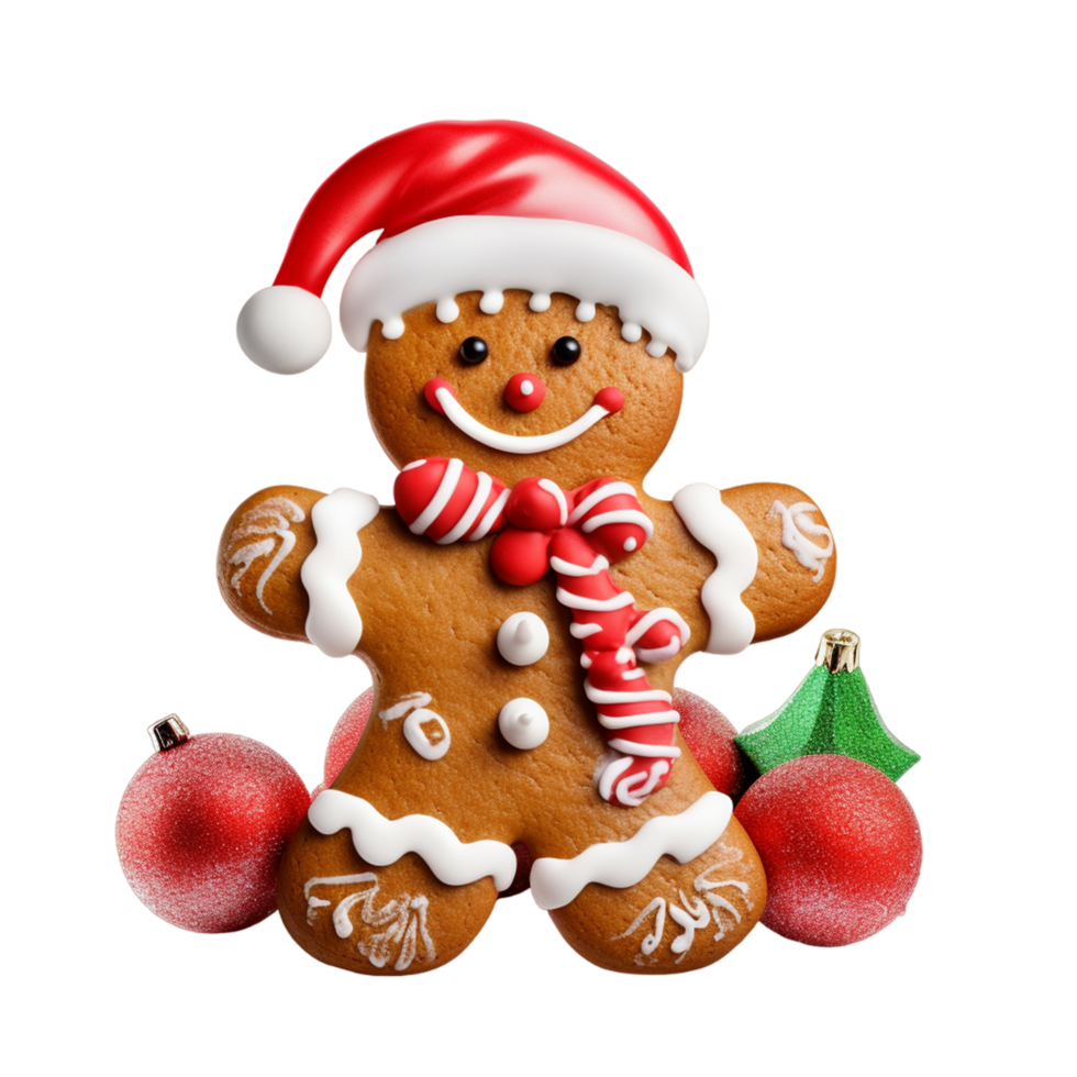 Christmas gingerbread man cookies with Santa hat ai generative png