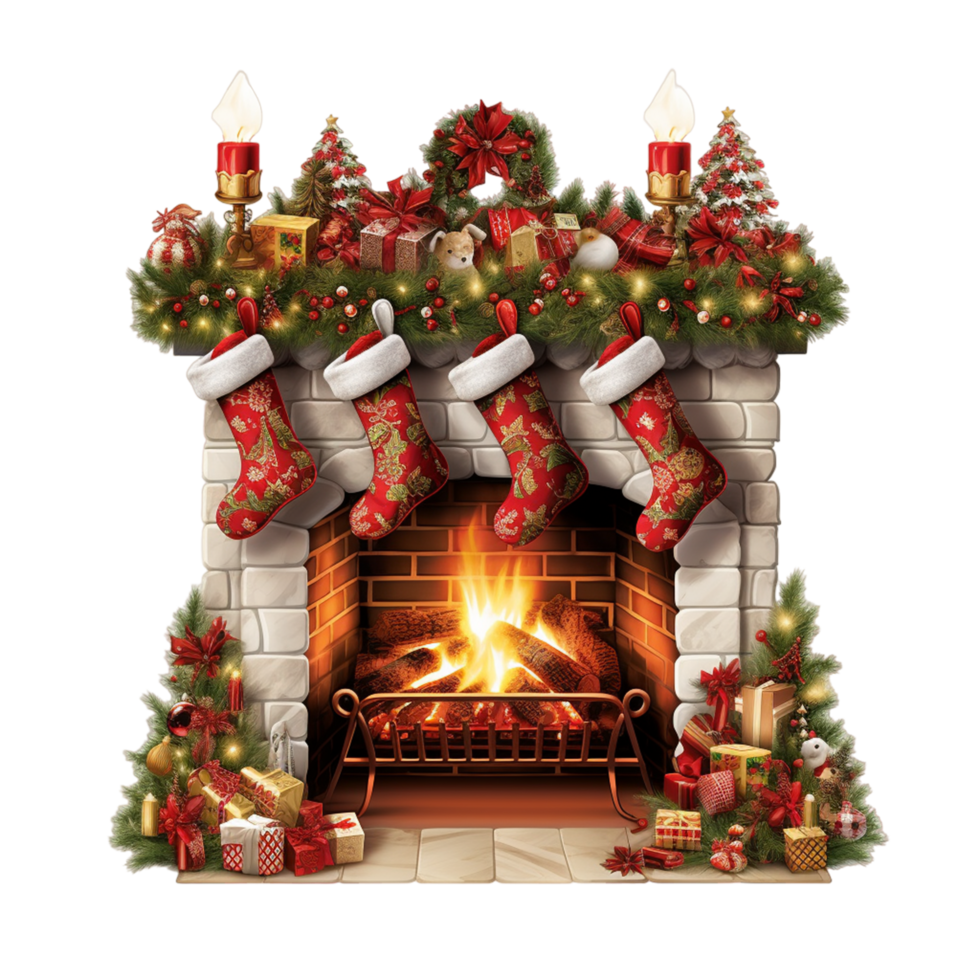 Christmas stocking white fireplace ai generative png