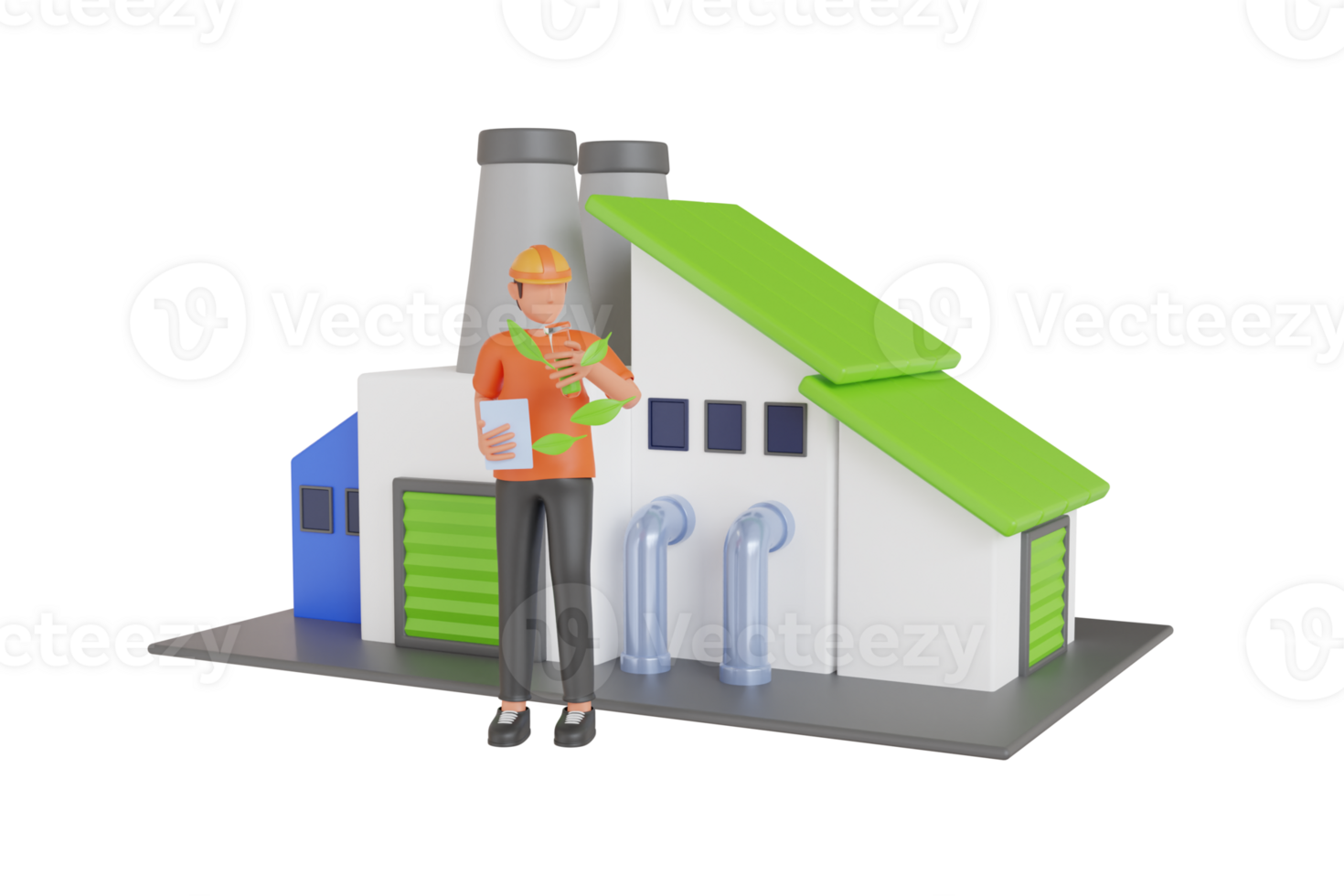 3d illustration of modern green eco factory building. Eco Industrial Development Concept. 3d illustration png