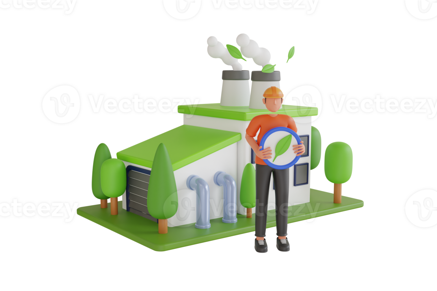 eco future industrial revolution factory concept. green eco factory building. 3d illustration png