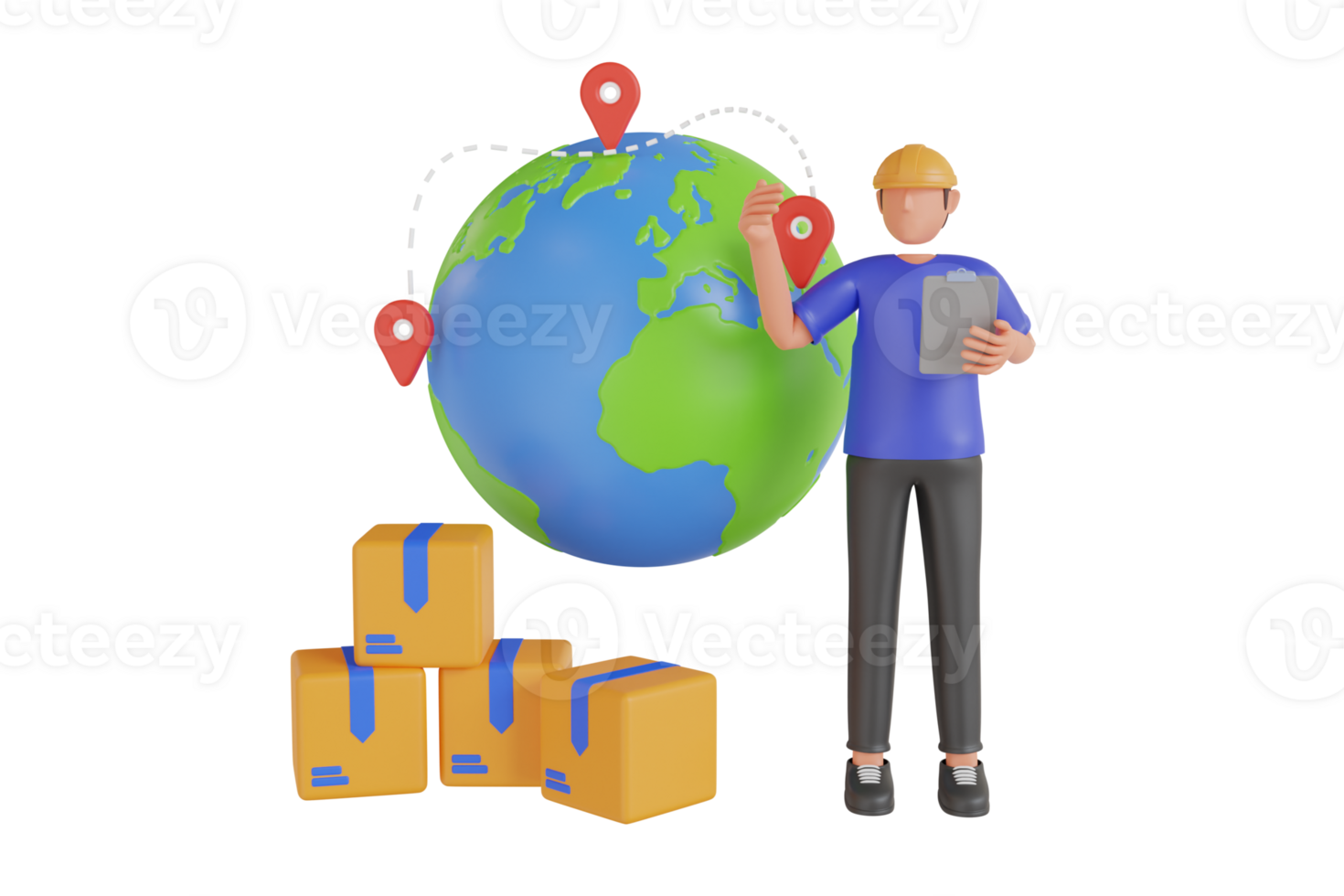 3d illustration of global supply chain management. Global logistics network. Export, import, warehouse business, transportation. png