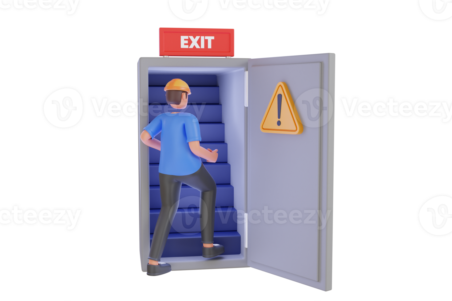 3d illustration of emergency exit door. Emergency fire exit door.  Building evacuation procedure png