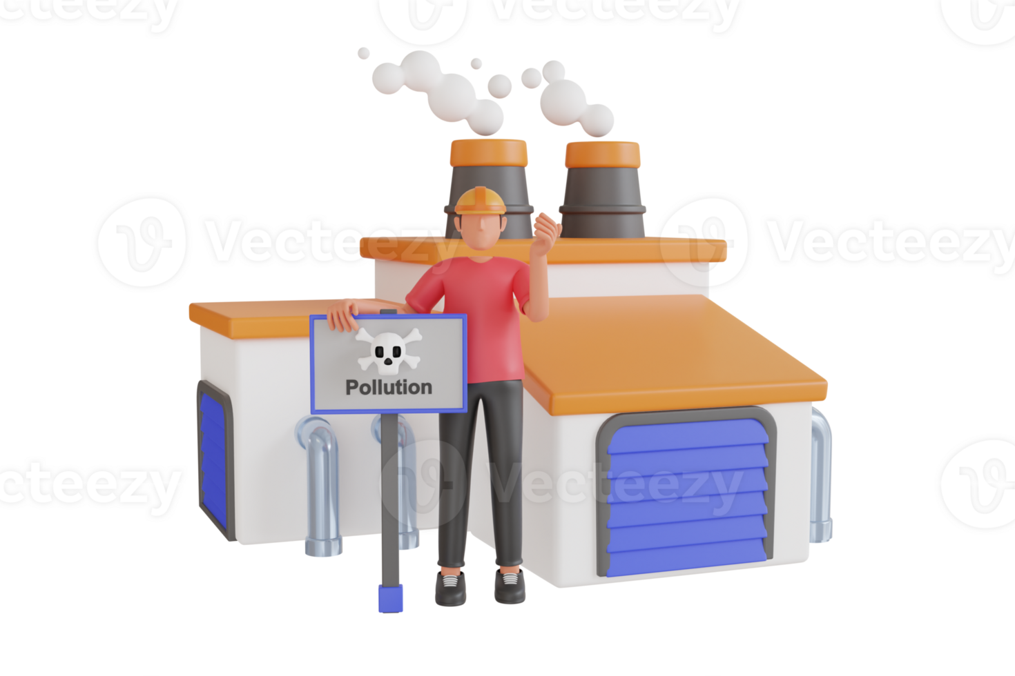 förorening rök emitterande från fabrik skorstenar. rök från industriell skorstenar i de luft. 3d illustration png