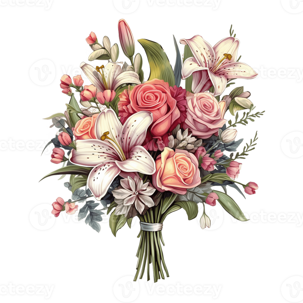 Watercolor floral bouquet isolated on transparent background. AI Generative png
