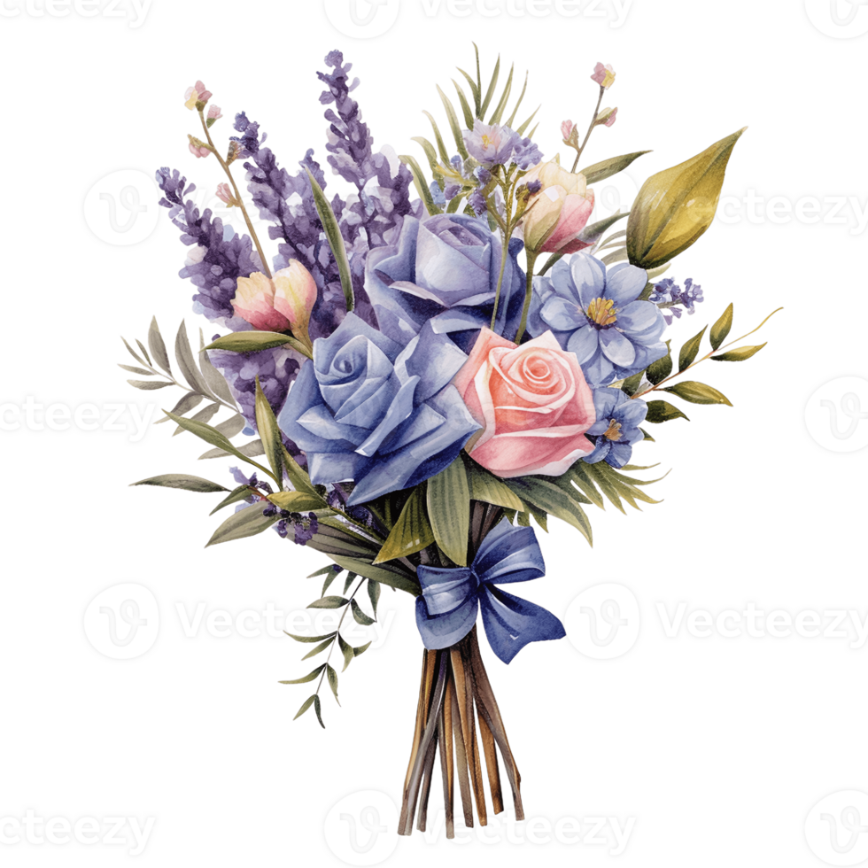 Watercolor floral bouquet isolated on transparent background. AI Generative png